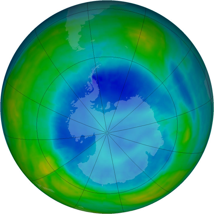 Antarctic ozone map for 25 August 2015